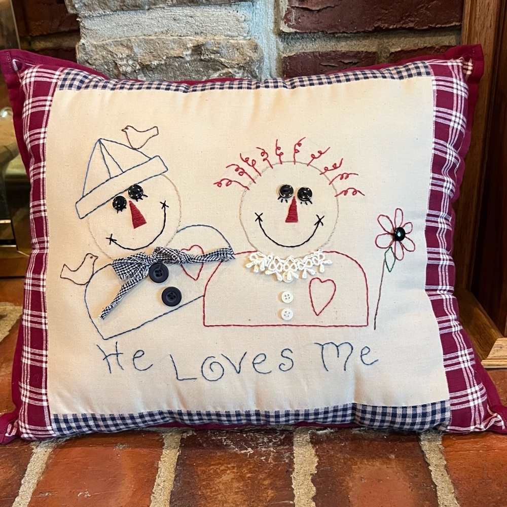 Festive Raggedy Ann & Andy Accent Pillow with Embroidered Design